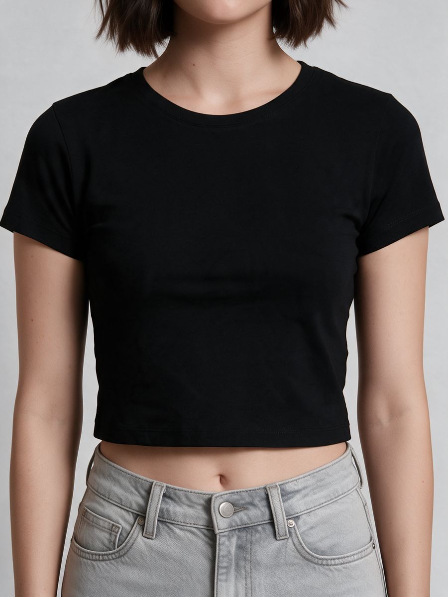 Women's Plain Black Half Sleeve Crop Top - alternate view 5