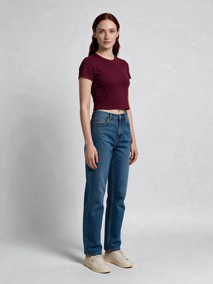Women's Plain Maroon Half Sleeve Crop Top - alternate view 4