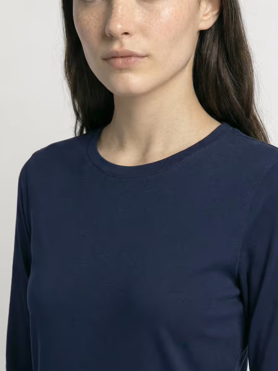 Women's Plain Navy Blue Full Sleeve Round Neck T-Shirt 6