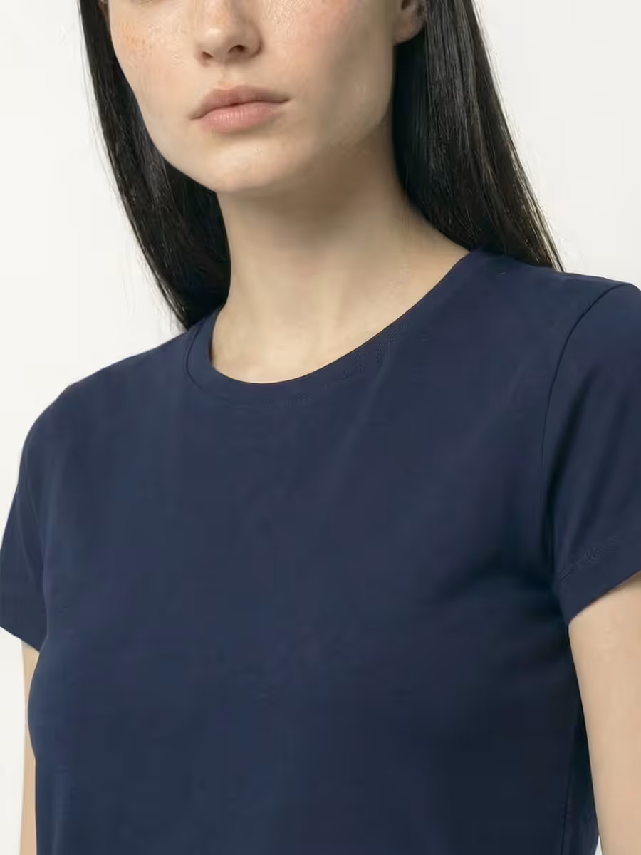 Women's Plain Navy Blue Half Sleeve Round Neck T-Shirt 6