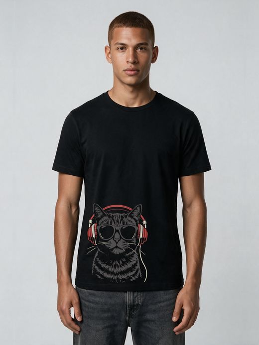 Cool Music Cat T-Shirt For Men - Half Sleeve