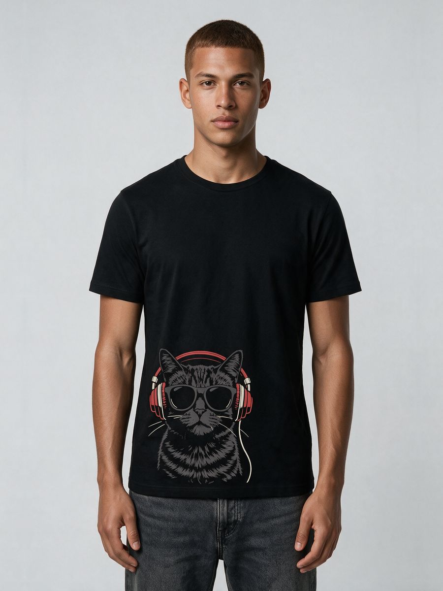Cool Music Cat T-Shirt For Men - Half Sleeve