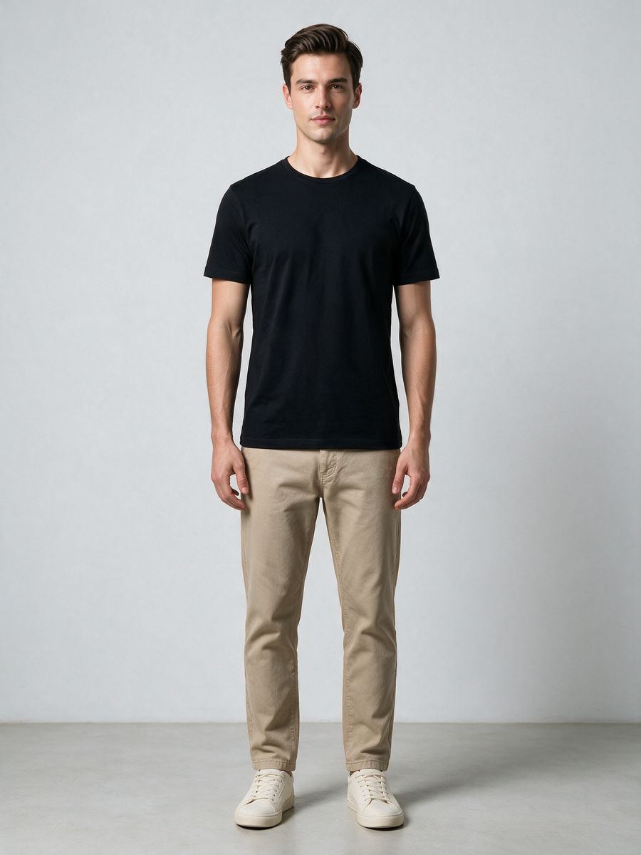 Men's Plain Black Half Sleeve Round Neck T-Shirt - alternate view 6