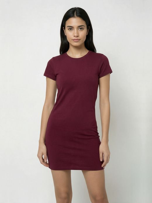 Women's Plain Maroon Half Sleeve T-Shirt Dress