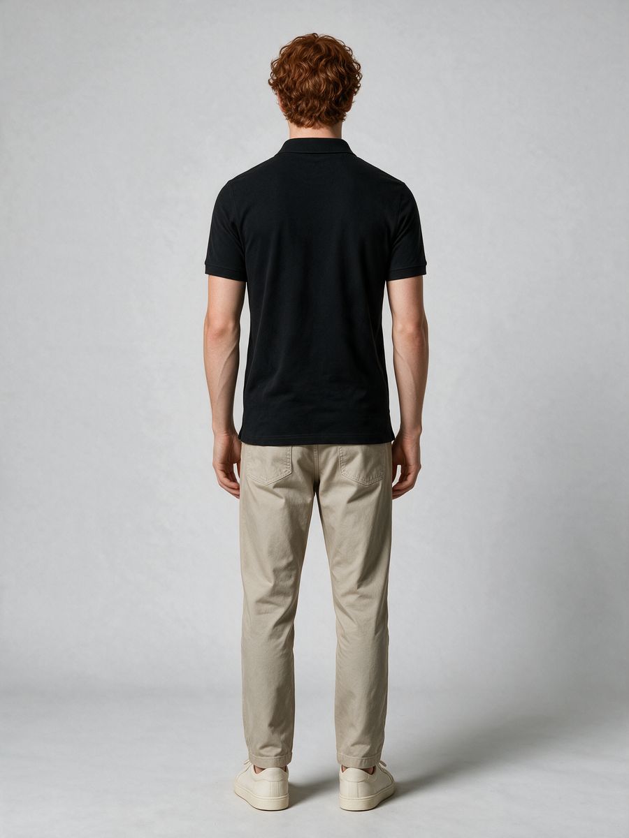 Men's Plain Black Polo Collared T-Shirt - alternate view 2