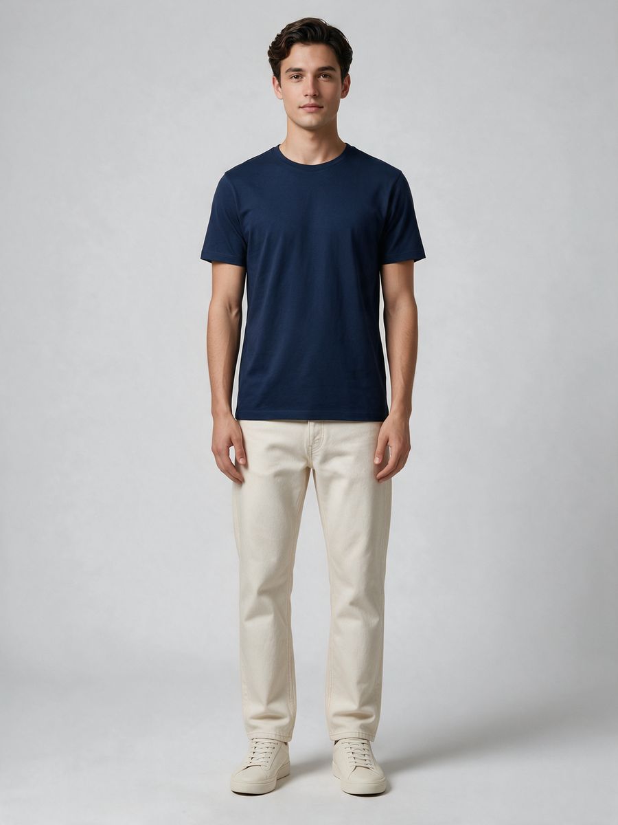 Men's Plain Navy Blue Half Sleeve Round Neck T-Shirt - alternate view 6
