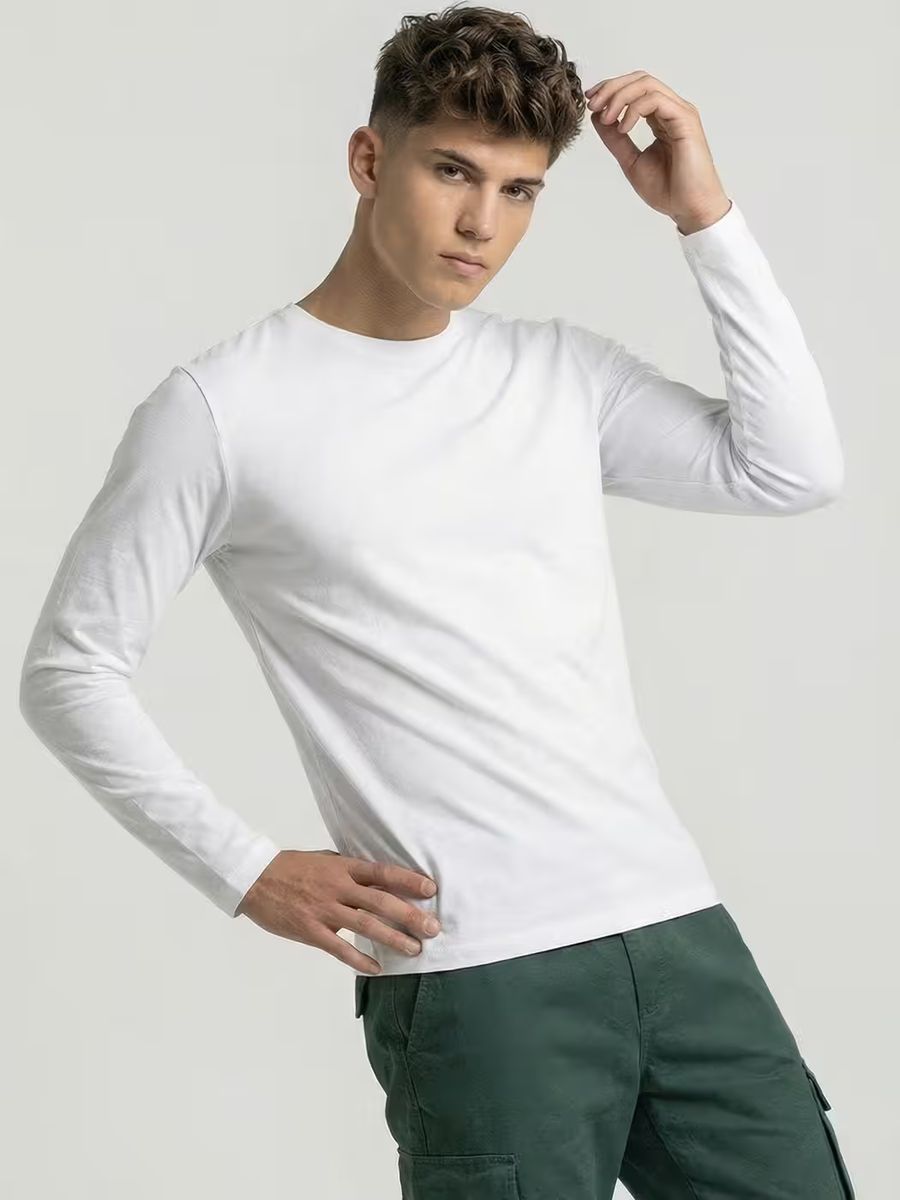 Men's Plain White Full Sleeve Round Neck T-Shirt 2