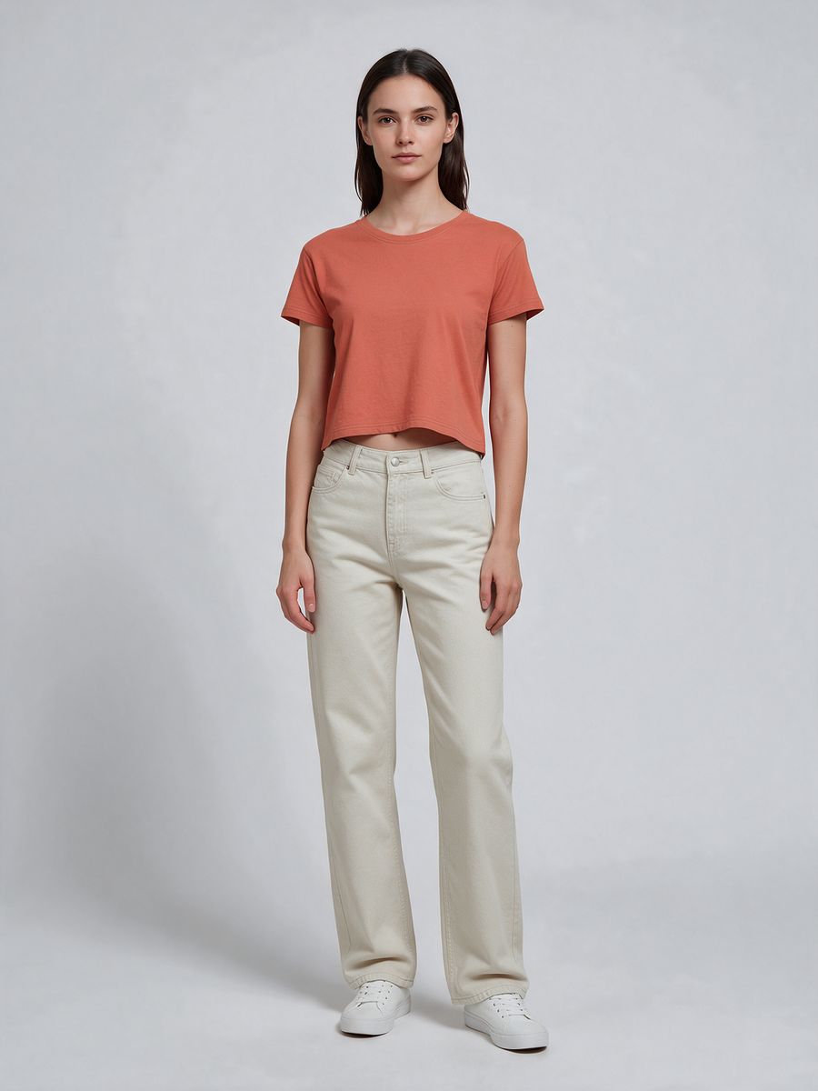 Women's Plain Saffron Half Sleeve Crop Top - alternate view 6
