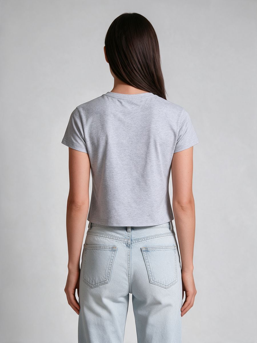 Women's Plain Grey Melange Half Sleeve Crop Top - alternate view 2