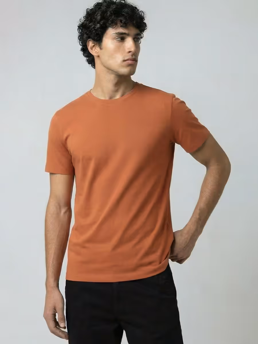 Men's Plain Saffron Half Sleeve Round Neck T-Shirt