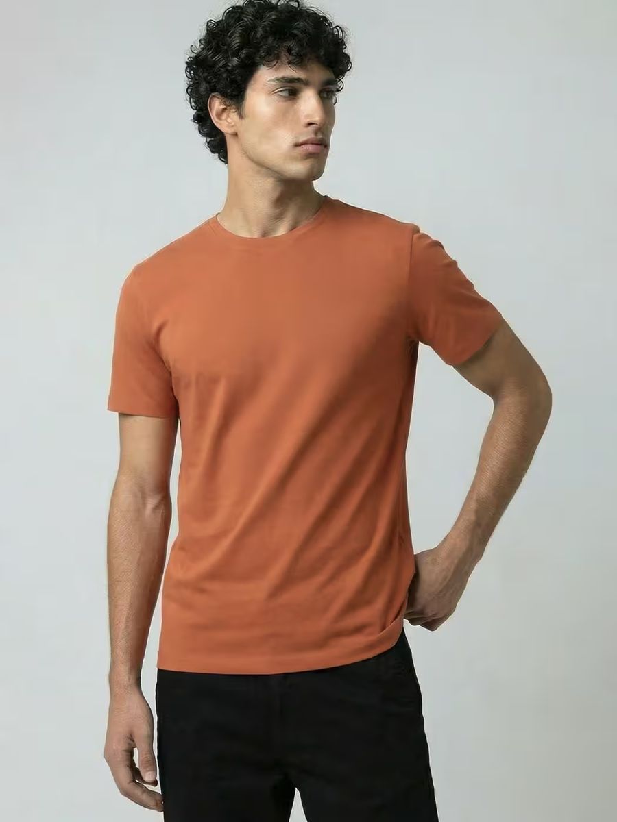 Men's Plain Saffron Half Sleeve Round Neck T-Shirt