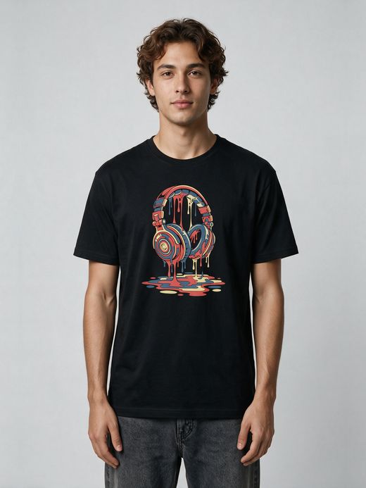 Melting Headphones T-Shirt For Men - Half Sleeve