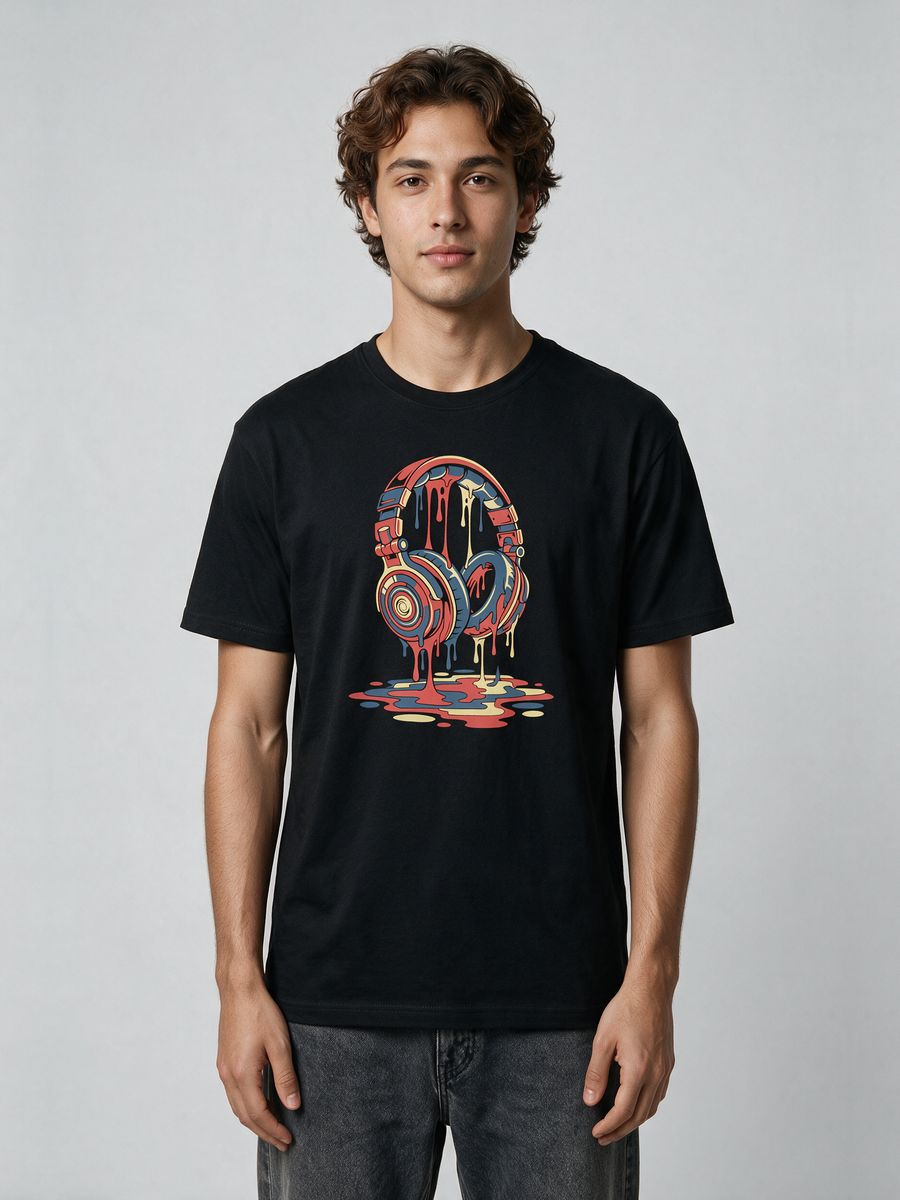 Melting Headphones T-Shirt For Men - Half Sleeve