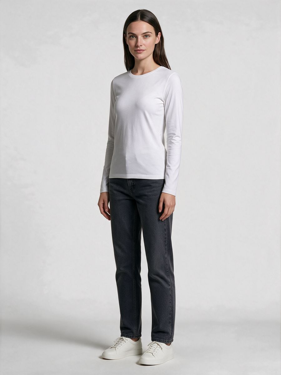 Women's Plain White Full Sleeve Round Neck T-Shirt - alternate view 4