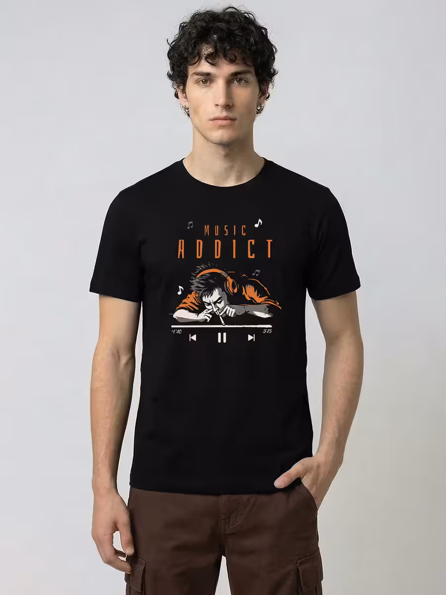 Music Addict T-Shirt For Men - Half Sleeve
