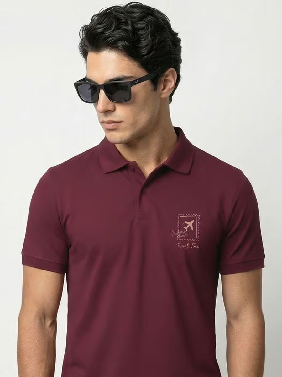 Travel Time Pocket Print Polo Collar T-Shirt For Men
