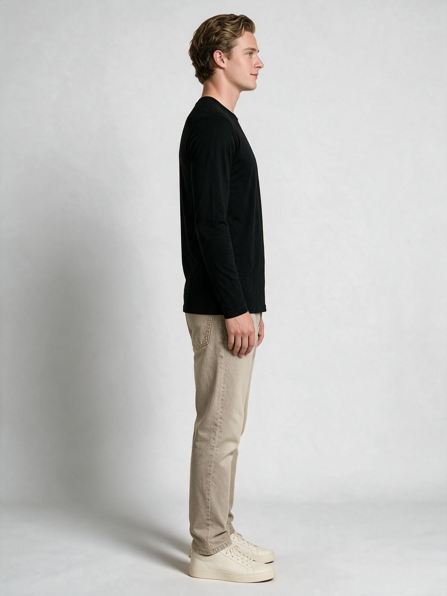 Men's Plain Black Full Sleeve Round Neck T-Shirt - alternate view 3