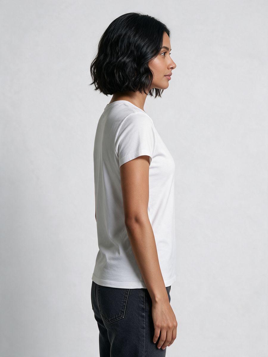 Women's Plain White Half Sleeve Round Neck T-Shirt - alternate view 3