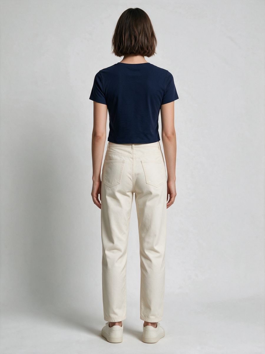 Women's Plain Navy Blue Half Sleeve Crop Top - alternate view 2