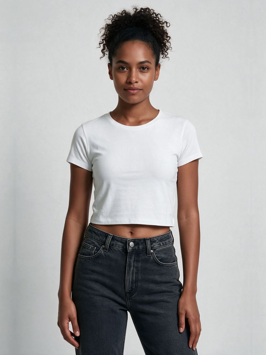 Women's Plain White Half Sleeve Crop Top
