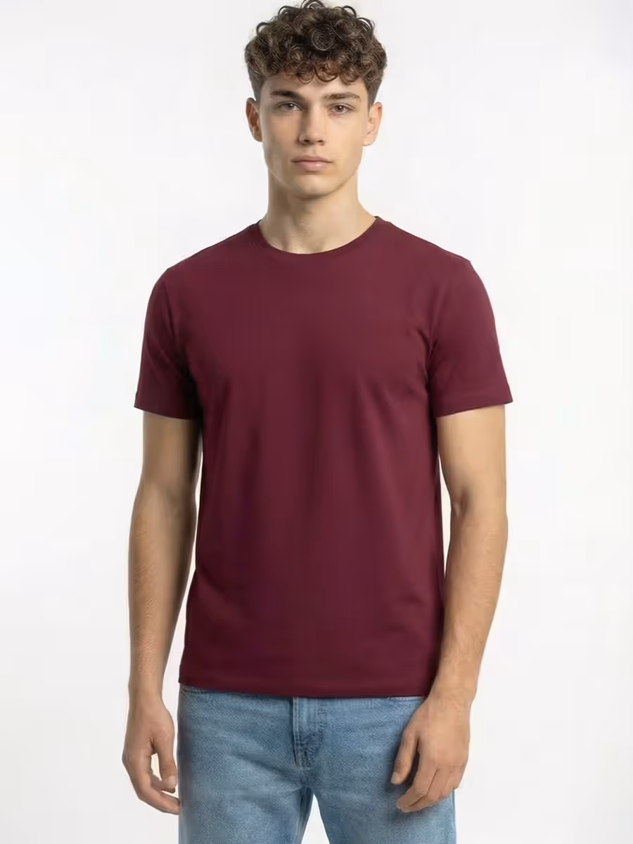 Men's Plain Maroon Half Sleeve Round Neck T-Shirt