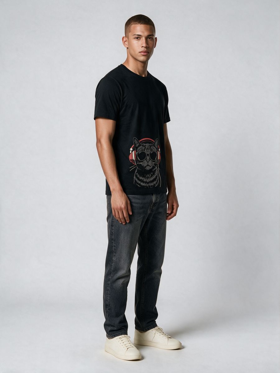 Cool Music Cat T-Shirt For Men - Half Sleeve - alternate view 4