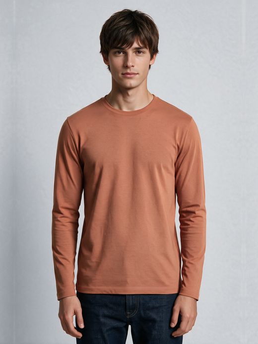Men's Plain Saffron Full Sleeve Round Neck T-Shirt