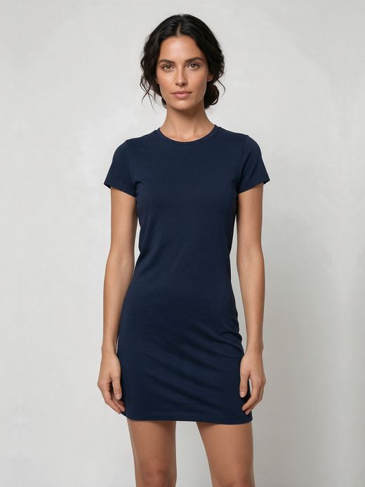 Women's Plain Navy Blue Half Sleeve T-Shirt Dress