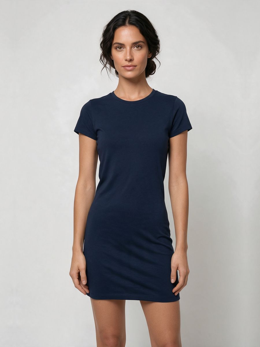Women's Plain Navy Blue Half Sleeve T-Shirt Dress