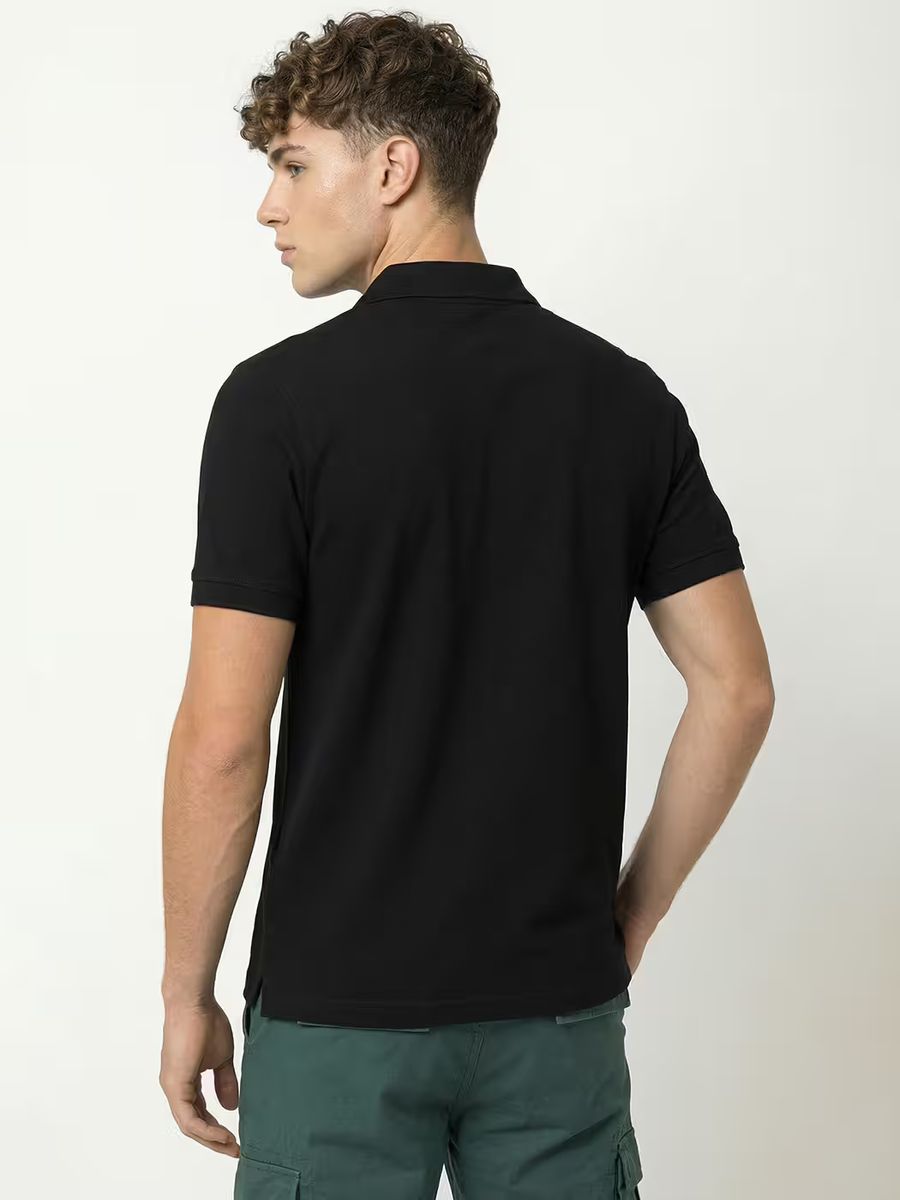 Men's Plain Black Polo Collared T-Shirt 5