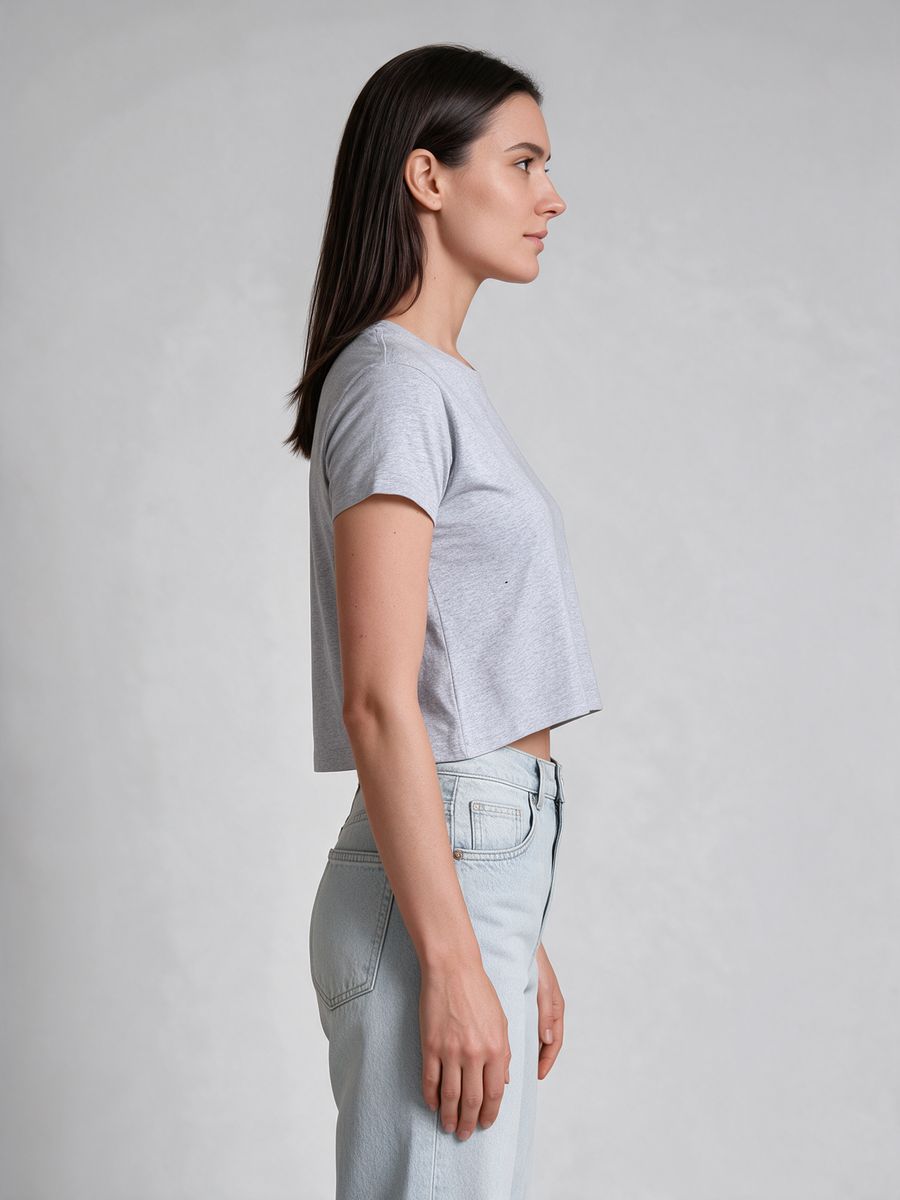 Women's Plain Grey Melange Half Sleeve Crop Top - alternate view 3