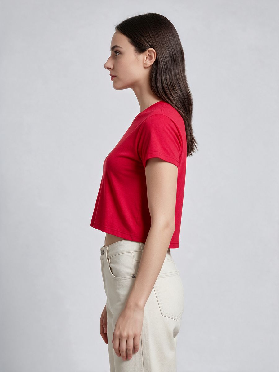 Women's Plain Red Half Sleeve Crop Top - alternate view 3