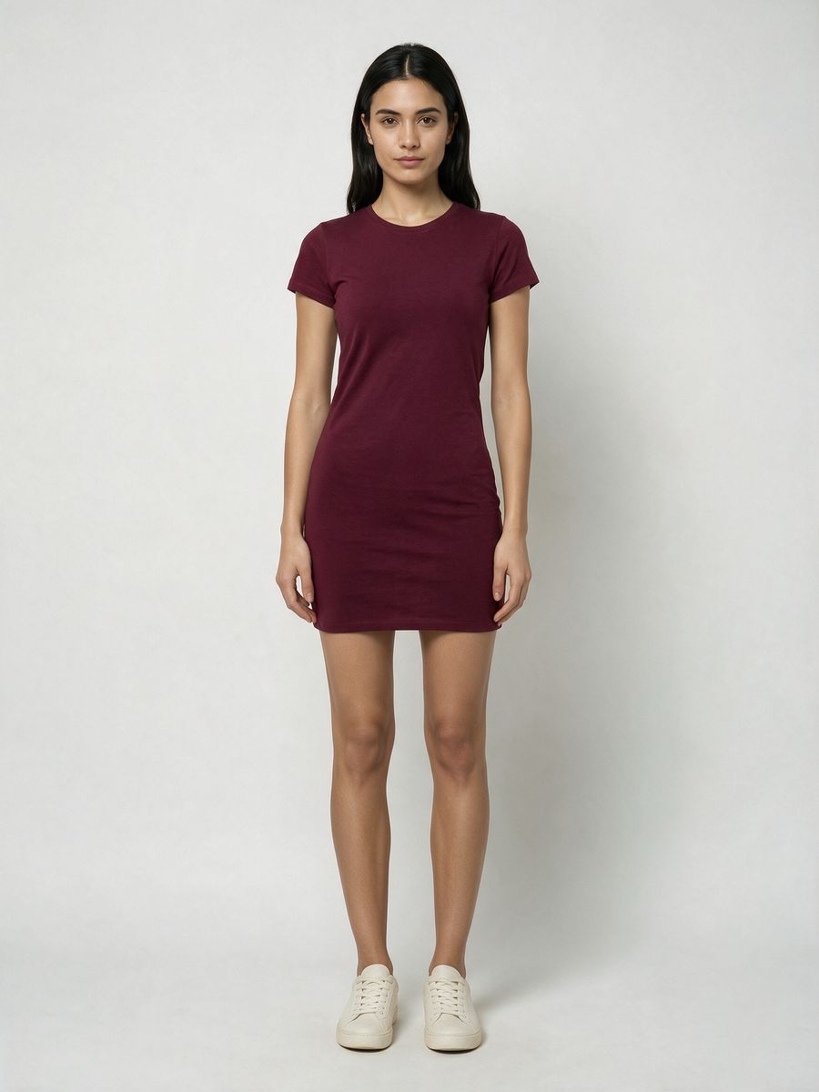 Women's Plain Maroon Half Sleeve T-Shirt Dress - alternate view 6