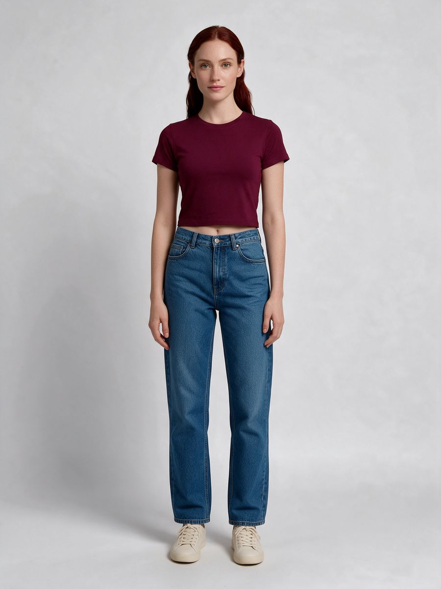 Women's Plain Maroon Half Sleeve Crop Top - alternate view 6
