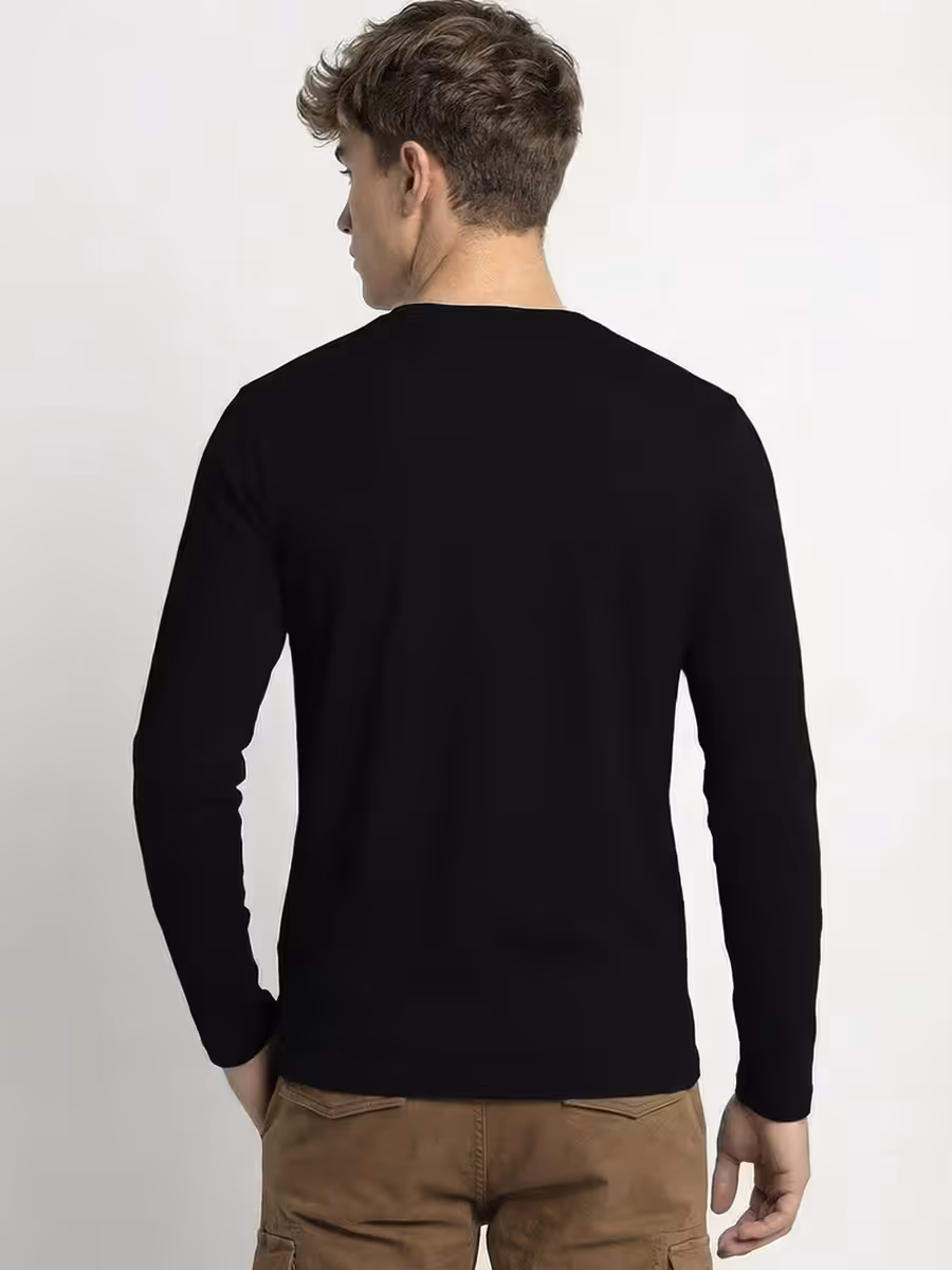 Men's Plain Black Full Sleeve Round Neck T-Shirt 5