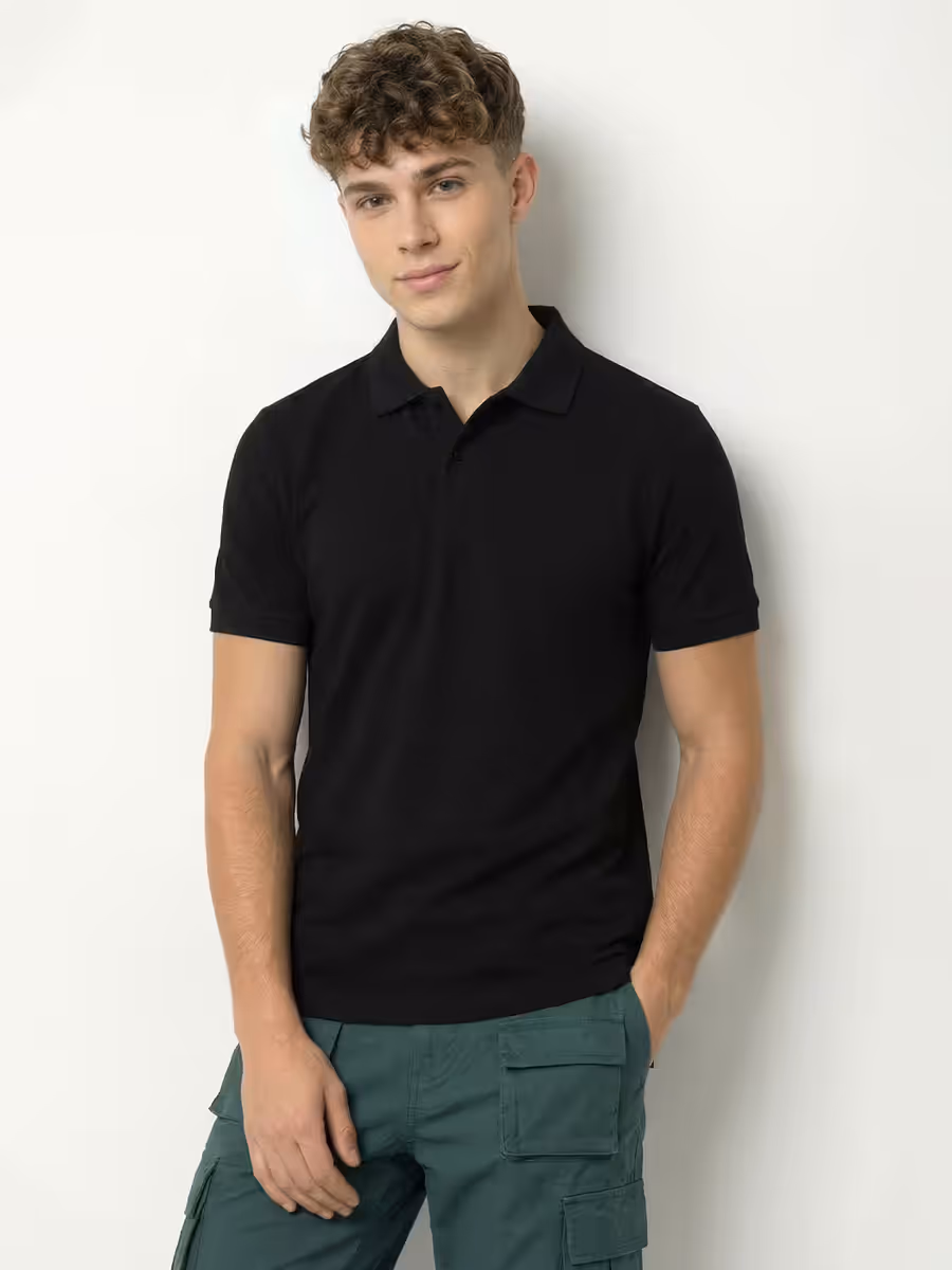 Men's Plain Black Polo Collared T-Shirt