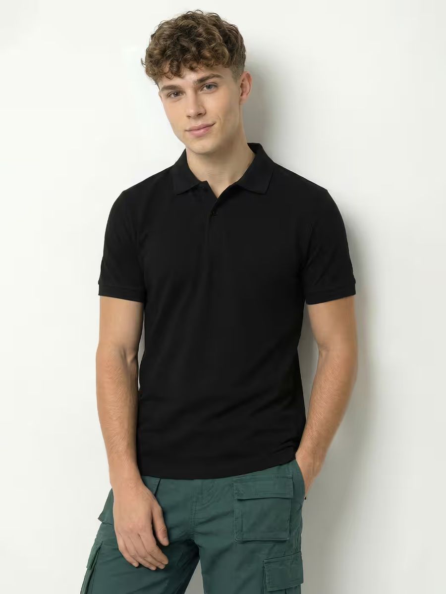 Men's Plain Black Polo Collared T-Shirt
