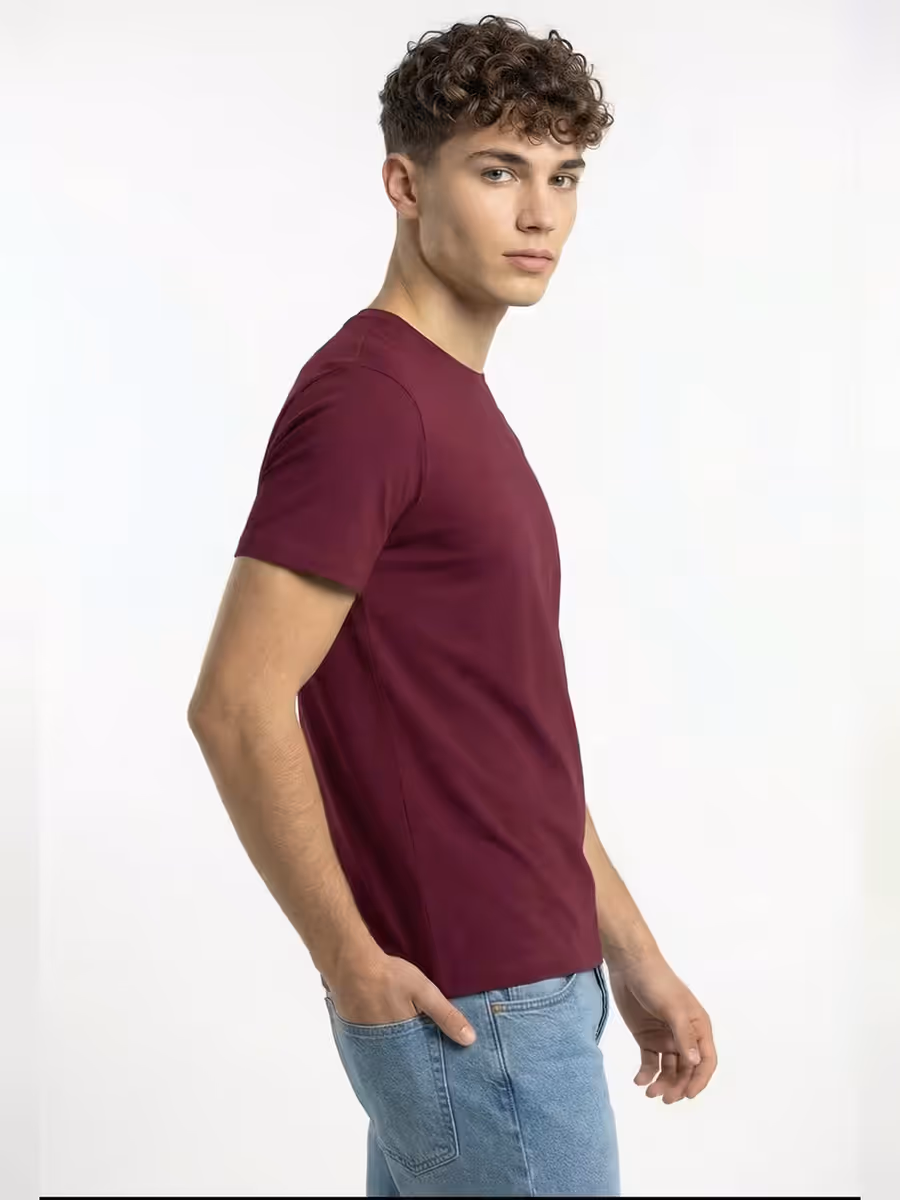 Men's Plain Maroon Half Sleeve Round Neck T-Shirt 3