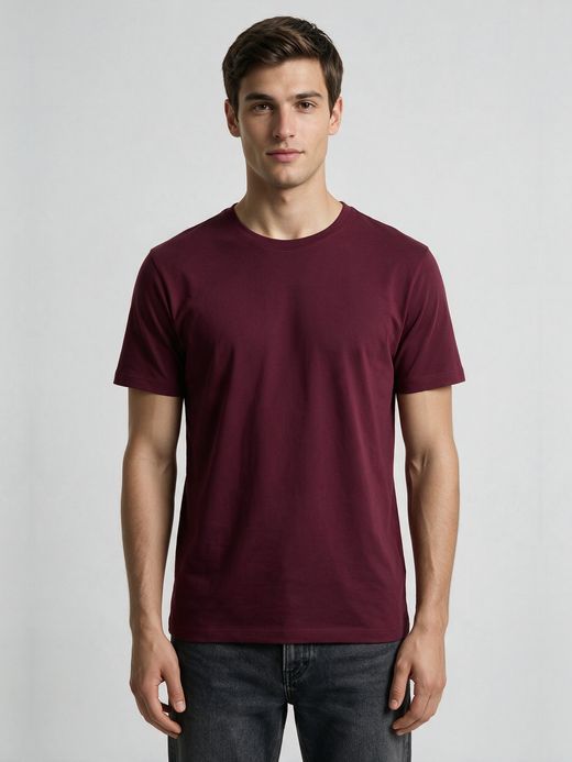Men's Plain Maroon Half Sleeve Round Neck T-Shirt