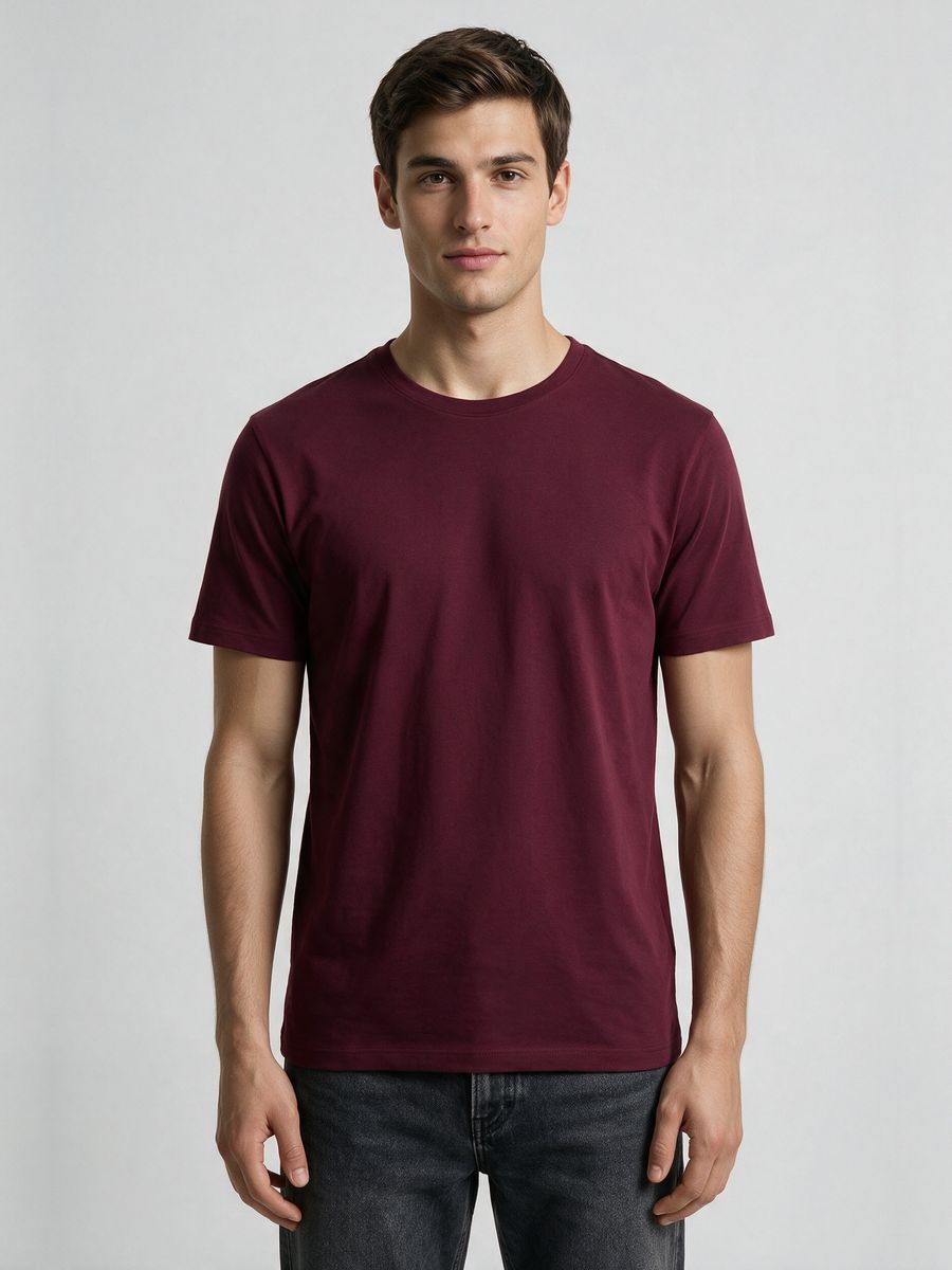 Men's Plain Maroon Half Sleeve Round Neck T-Shirt