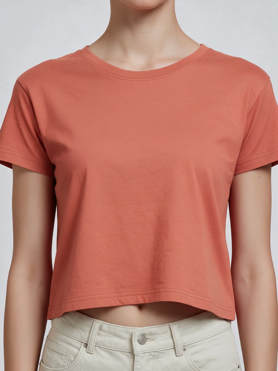 Women's Plain Saffron Half Sleeve Crop Top - alternate view 5