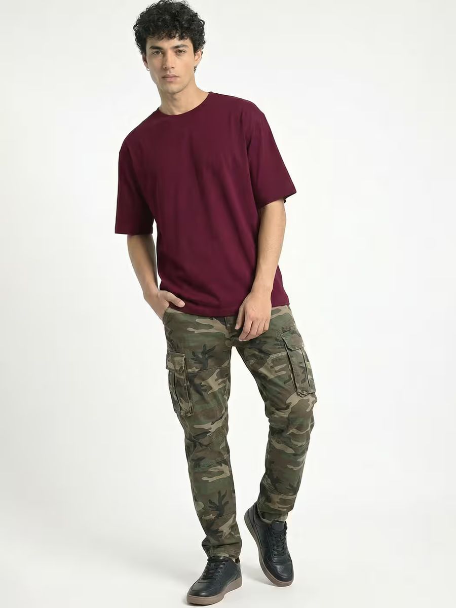 Men's Plain Maroon Round Neck Oversized T-Shirt - alternate view 4