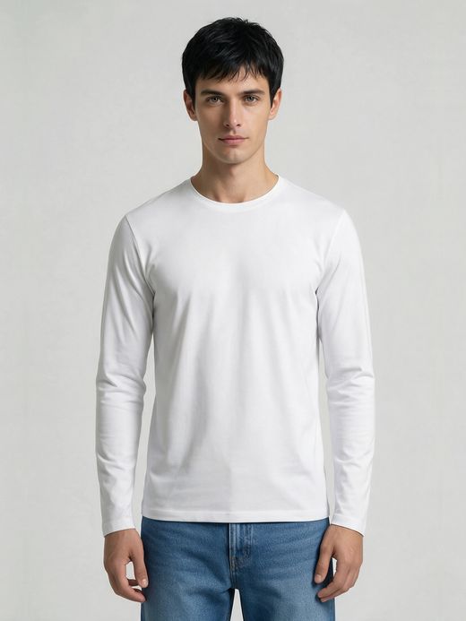 Men's Plain White Full Sleeve Round Neck T-Shirt