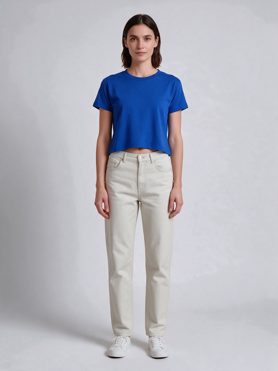 Women's Plain Royal Blue Half Sleeve Crop Top - alternate view 6