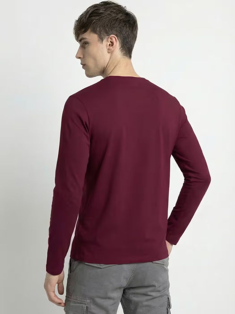 Men's Plain Maroon Full Sleeve Round Neck T-Shirt 5