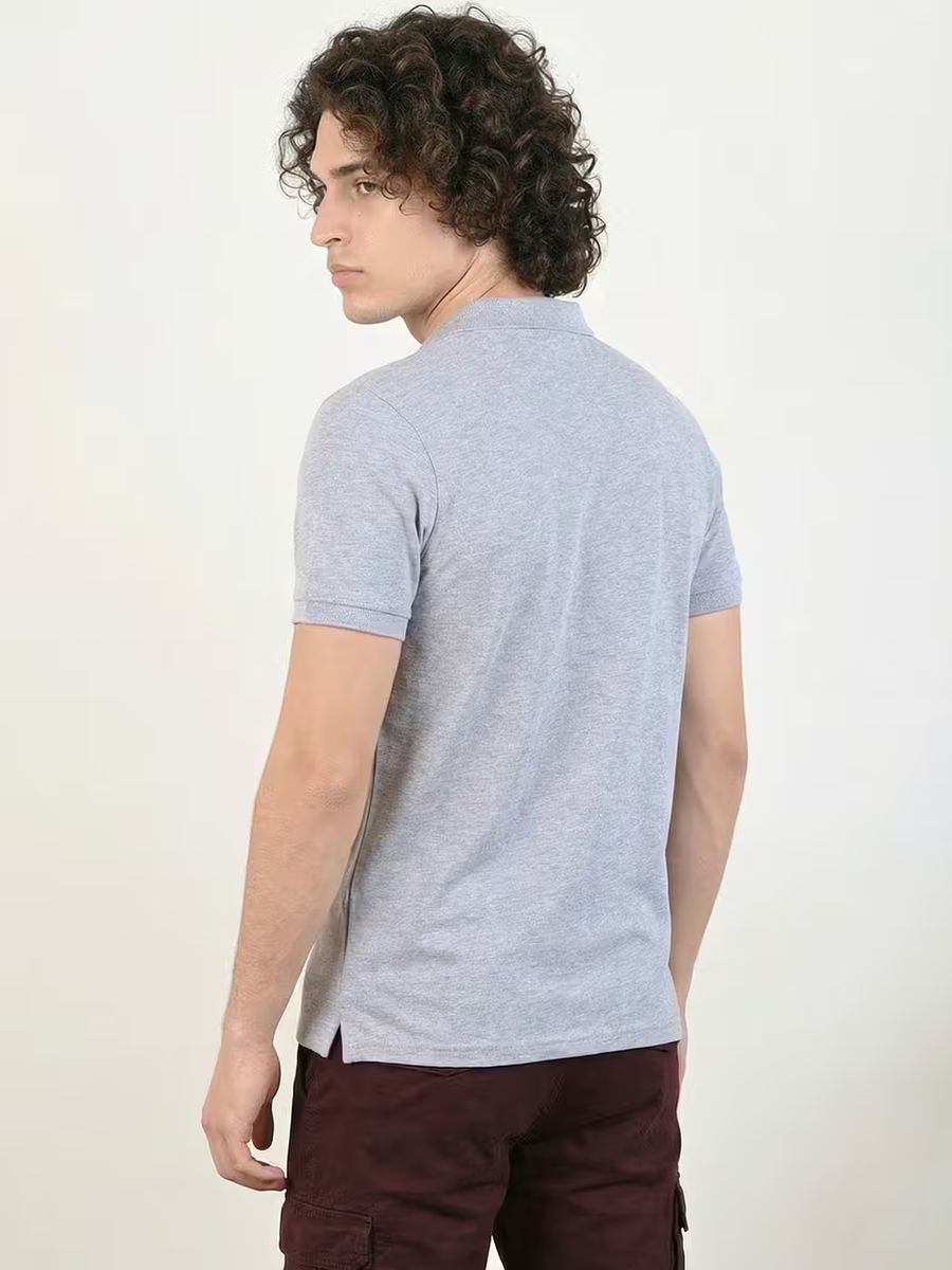 Men's Plain Grey Melange Half Sleeve Polo T-Shirt 5