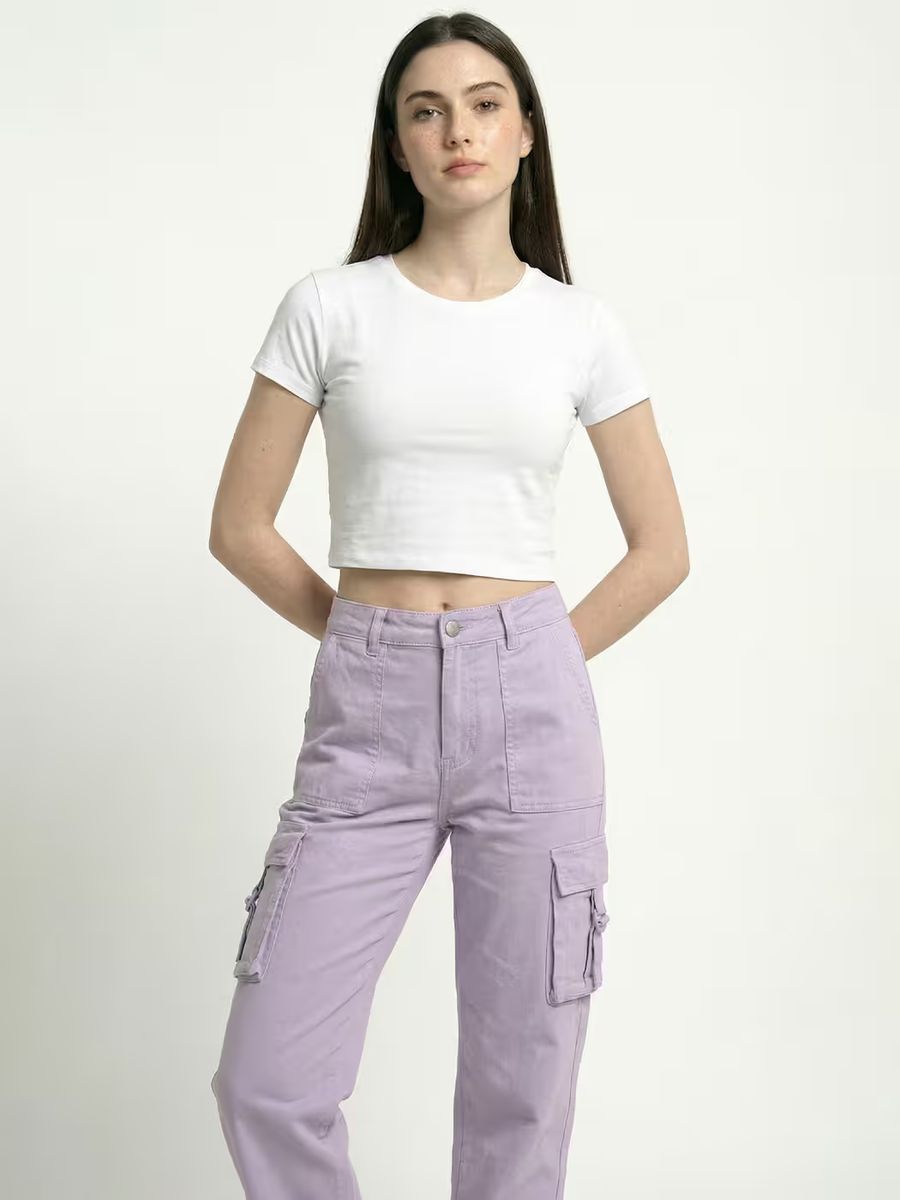 Women's Plain White Half Sleeve Crop Top 5