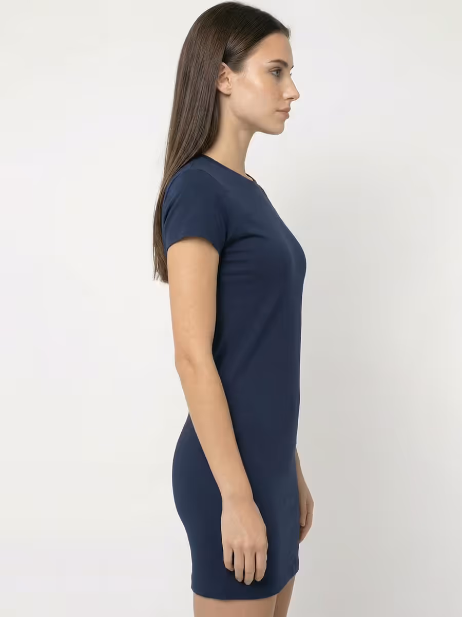 Women's Plain Navy Blue Half Sleeve T-Shirt Dress 3