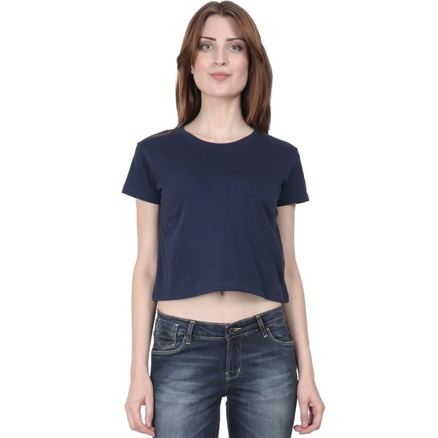 Plain Women's Navy Blue Half Sleeve Crop top