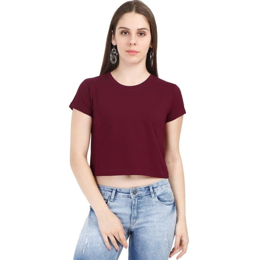 Plain Women's Maroon Half Sleeve Crop top